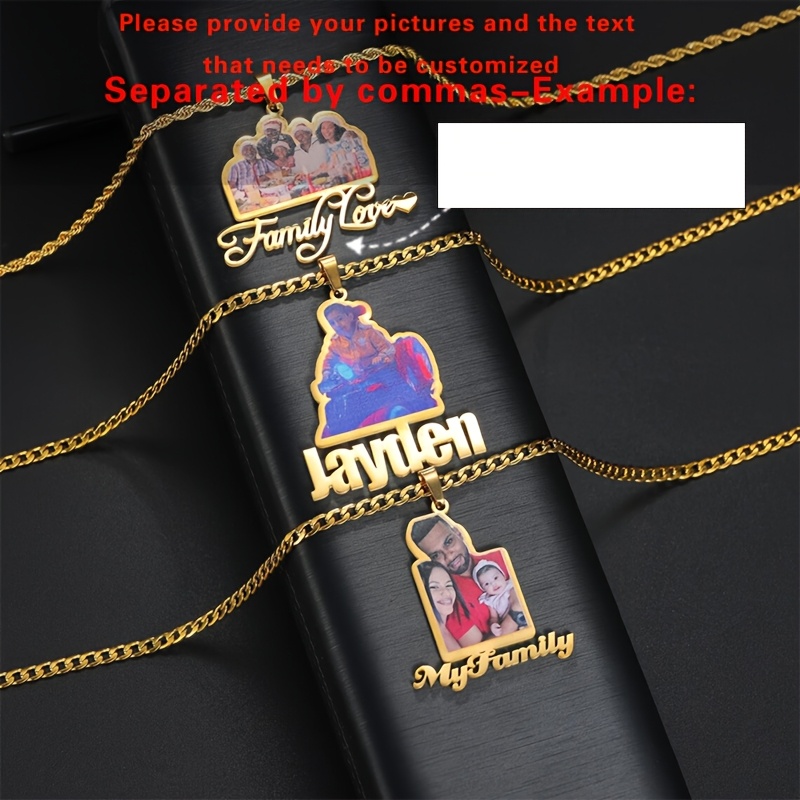 Custom Engraved Stainless Steel Name Necklace with Photo